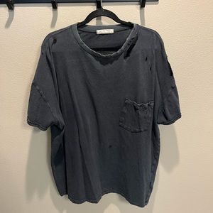 Free People Rubi Ripped Distressed Pocket Crew Neck Washed Black Grunge T-shirt